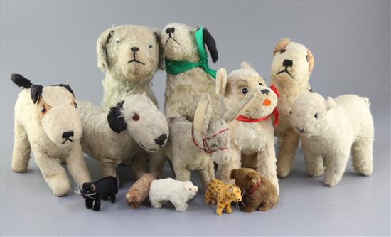 Seven dogs, donkey, five miniature Continental animals, tallest 11in.